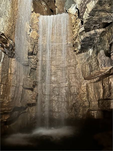 Huge waterfall in the Lost Canyon Cave